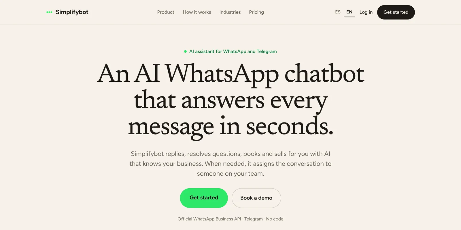Simplifybot website — the AI WhatsApp chatbot IDEASCOL designed and built.