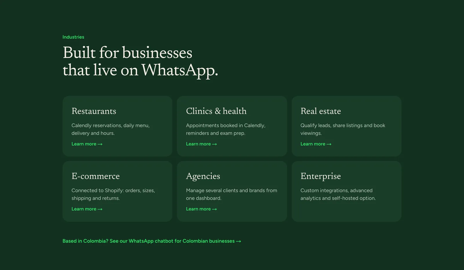 Simplifybot industries: restaurants, clinics and health, real estate, e-commerce, agencies and enterprise.